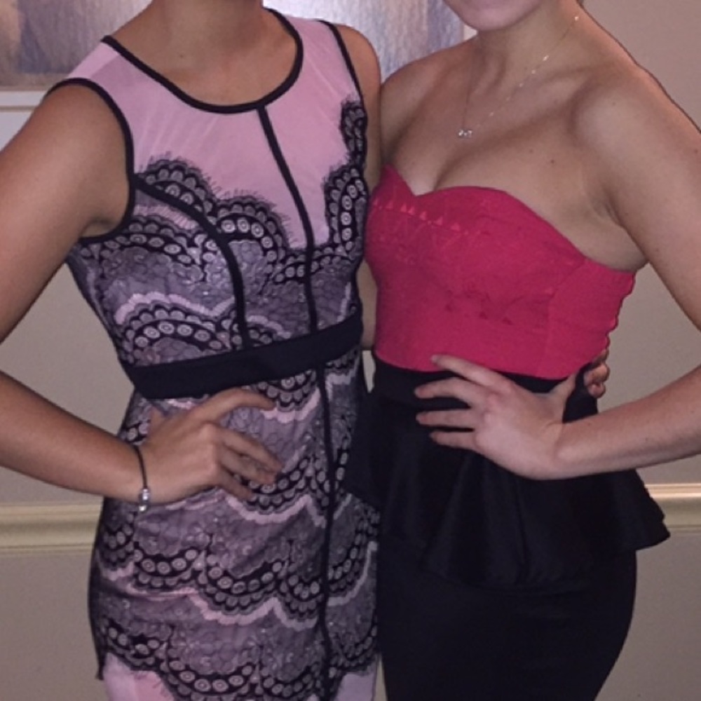 pink black lace bodycon mini dress windsor